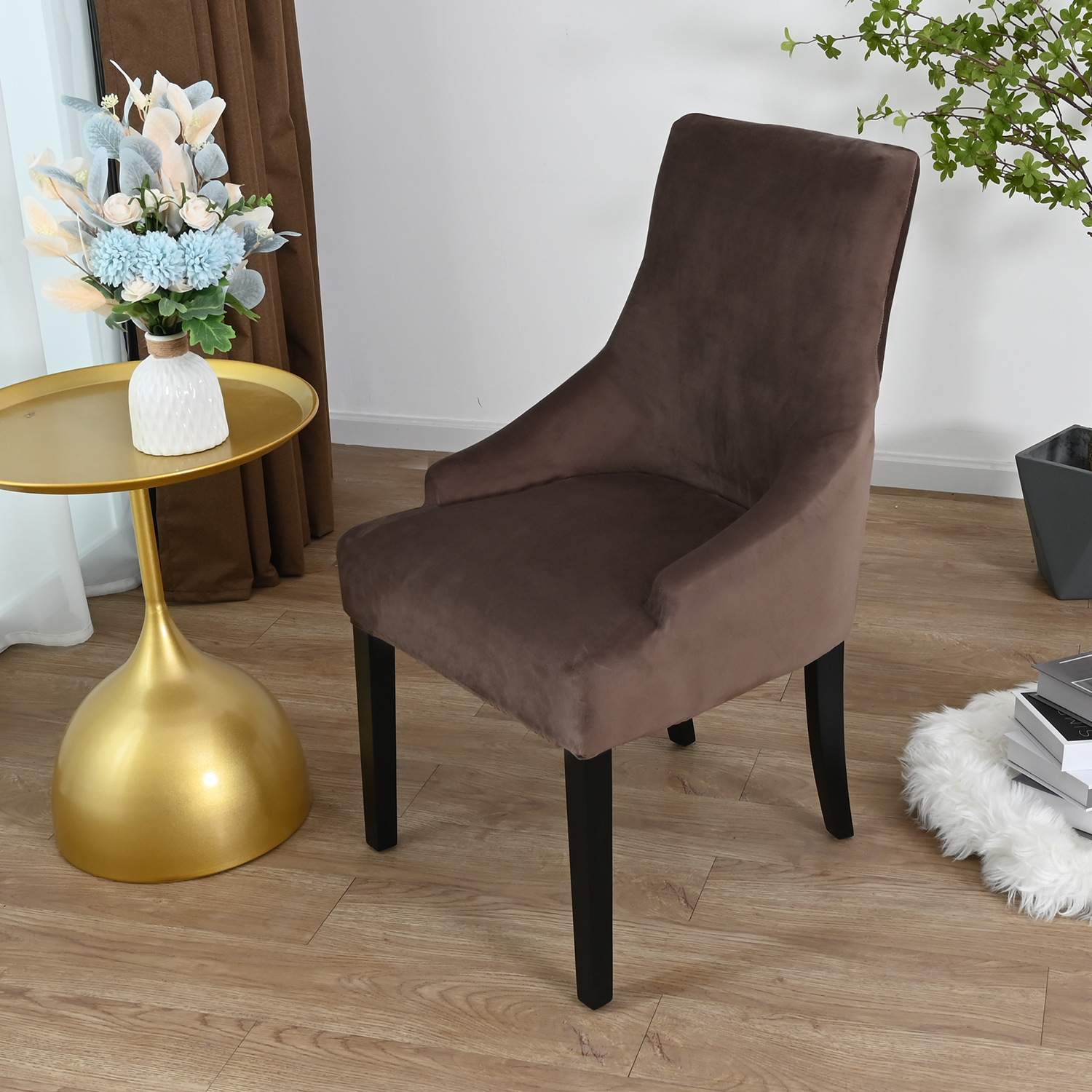 Amazon transfronterizo color sólido elástico plata de lana de fox estilo europeo cubierta de silla de comedor de hotel cubierta de polvo al por mayor