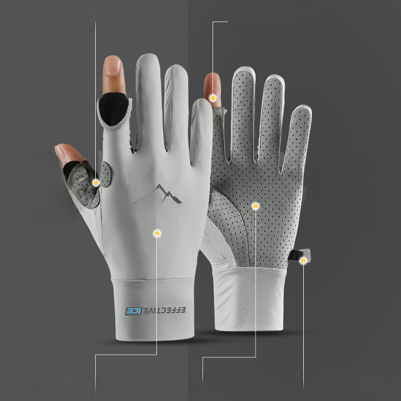 Ice Silk sun protection gloves men's summer UV protection outdoor sports fishing gloves non-slip open finger touch screen XG59_maomaolike.com