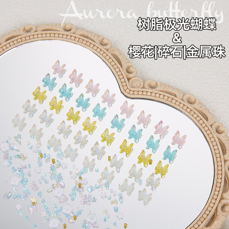 Butterfly resin three-dimensional cherry blossom gravel nail wear nail handmade diy material fingertip wholesale jewelry ice through Diamond