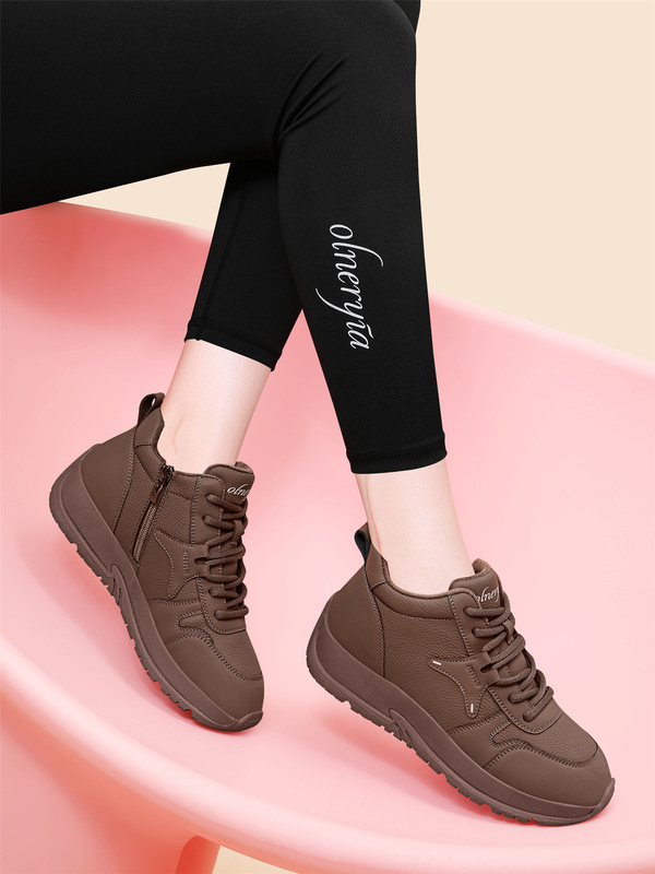 Brown Casual Sports Shoes for Women 2025 New Autumn and Winter Fleece-Lined Cotton Shoes Soft Sole Lightweight Running Travel Shoes