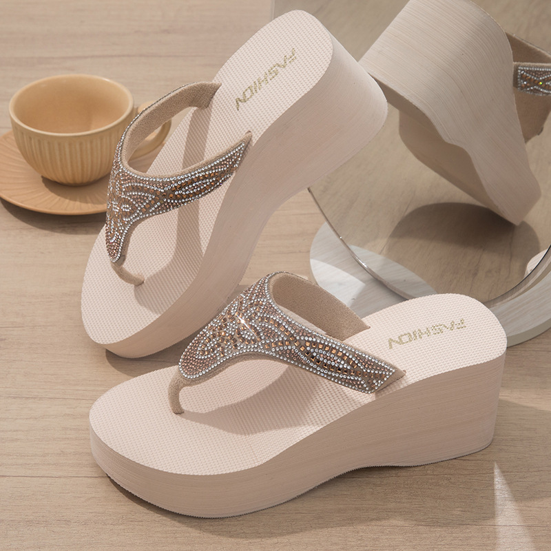 Infradito con zeppa da donna con strass e suola spessa_voghion.com