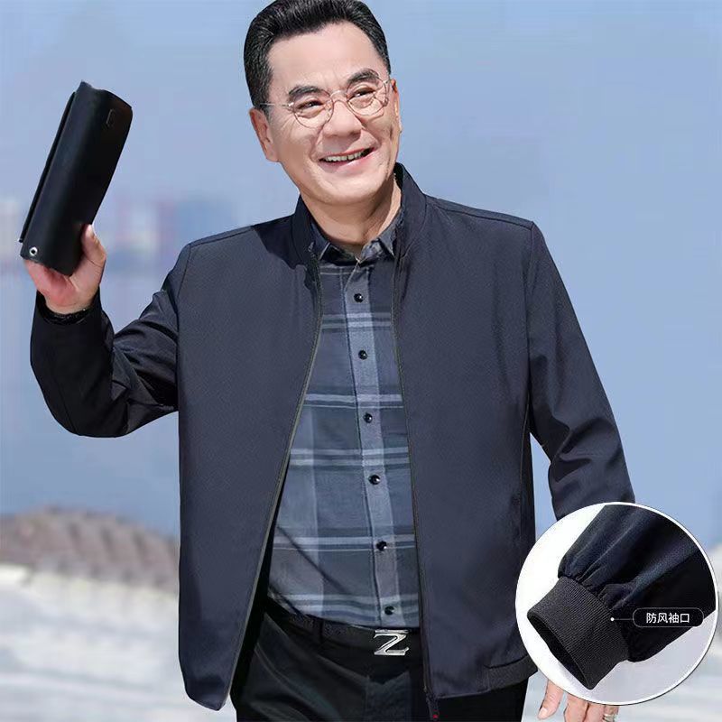 中年男士夹克春秋季薄款中老年人男装休闲外套立领爸爸秋装上衣服