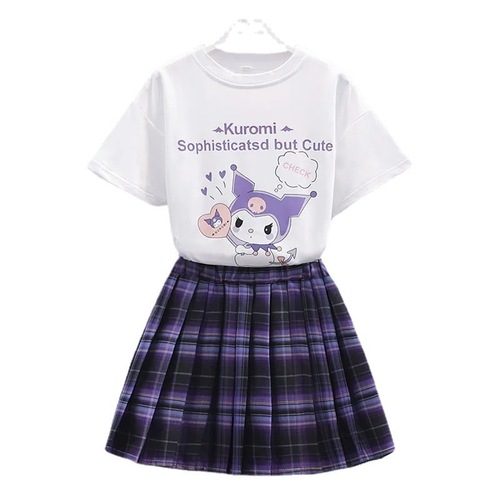 Children's Summer Outfit for Girls - School Style, Stylish Set for Older Children, includes Skirt and Short-Sleeve T-Shirt, Two-Piece Set