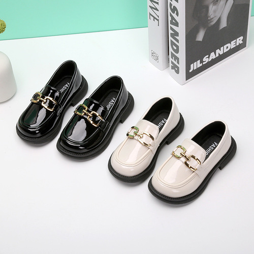 Children's leather shoes, spring and autumn loafers, new buttons, British style, fashionable single-layer shoes, step-on, baby's shoes