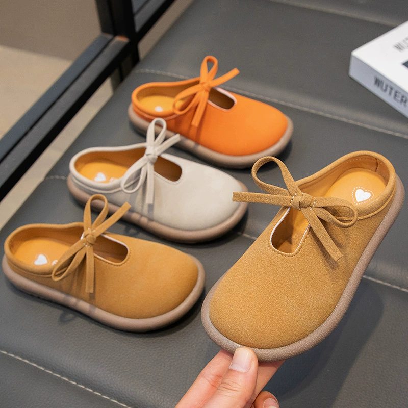 Детская английская матовая девочка 2024 осень-зима новая мода бант шнуровка минималистская обувь на плоском каблуке тапочки