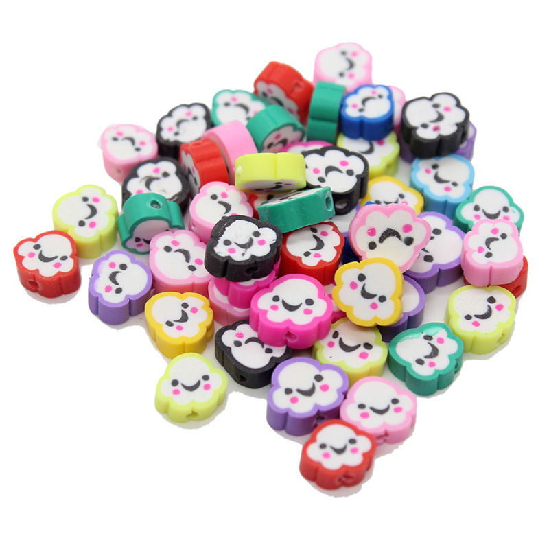 Cuentas de cerámica suave DIY, caras sonrientes, sueltas para pulseras y collares
