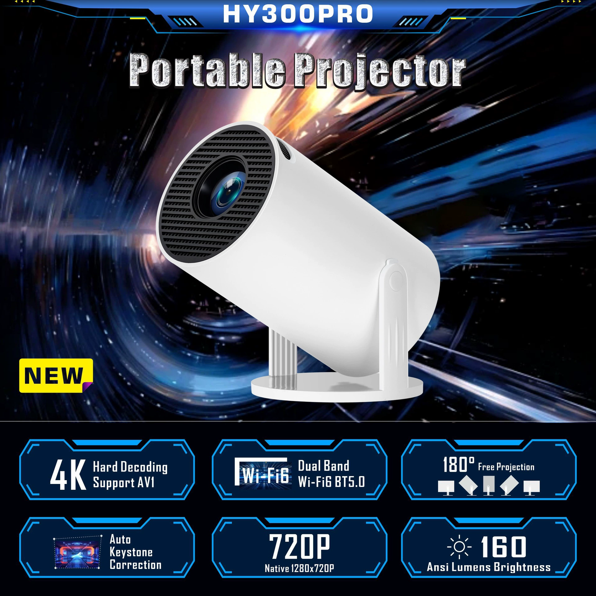 Кросс-граничная HY300pro ультракороткофокусный домашний проектор, портативный проектор для общежития, интеллектуальный ультракороткофокусный проекционный