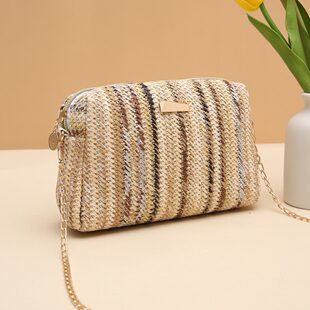 Straw woven camera, equipment bag, rainbow shoulder bag