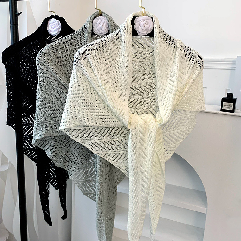 Chal hueco tejido de punto de alta calidad toalla triangular de color sólido bufanda de cuello de todo fósforo bufanda aire acondicionado chal exterior