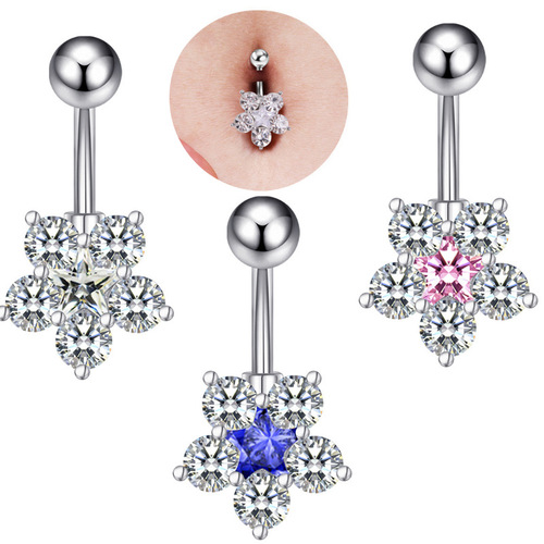 Korean fashion flower navel ring wholesale three-color zircon optional five-star wholesale dropshipping source