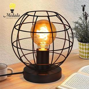 Cross-Border Amazon Retro Nostalgic Style Iron Table Lamp Lighting with Socket Grille Black Small Table Lamp Decorative Table Lamp