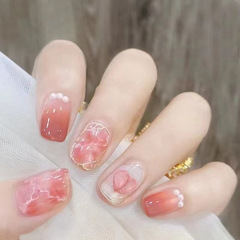 X018 Removable Artificial Nail Sticker Set Complete Nail Art Sticker for Women Short Pear Cherry Blossom Style Wearable Nail Sticker