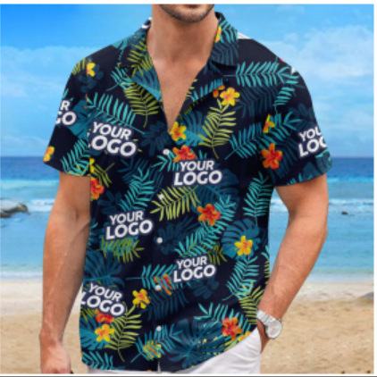 2024 New Men's Cuban Collar Casual Short-Sleeved Shirt with Lapel Hawaiian Style, Real Shot Effect