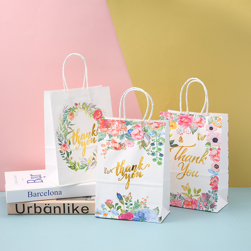 亚马逊派对生日谢谢手提袋 精品烫金创意LOGO手提牛皮纸袋礼品袋