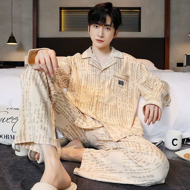 Pijamas de algodón para hombres primavera y otoño pantalones de manga larga casuales de dos piezas