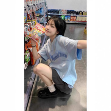 国潮情侣纯棉短袖t恤女春夏季新款设计感小众宽松大码半袖上衣服