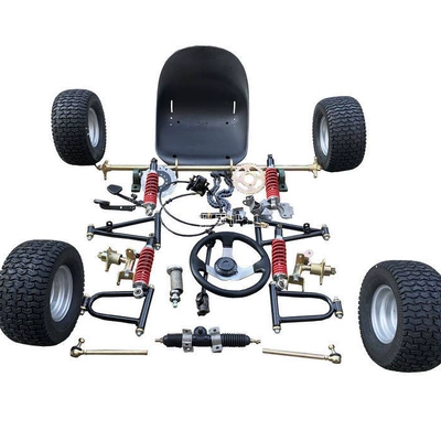 Modified Go-Kart Parts, Homemade Four-Wheel Vehicle with Front and Rear Suspension, Steering Wheel, 1m Rear Axle, 6/7/ 8inch Tires