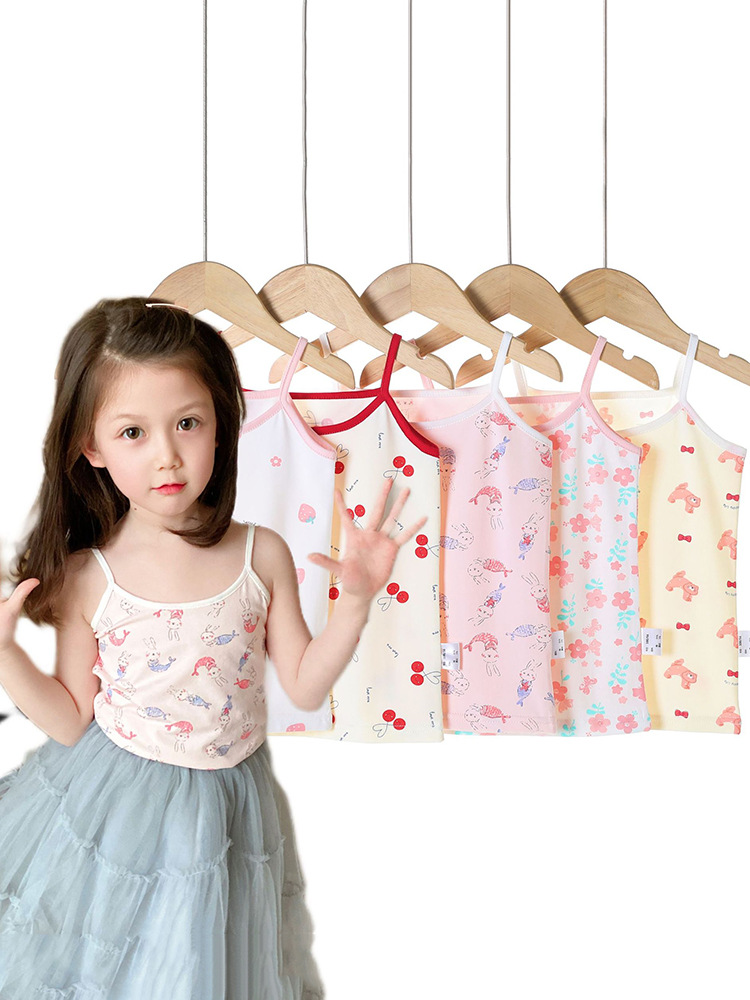 Y Autumn/Winter New Pure Cotton Girls' Camisole Cartoon Undershirt for Baby Girls, Mid-To-Large Children's Belly-Protecting Underwear Homewear