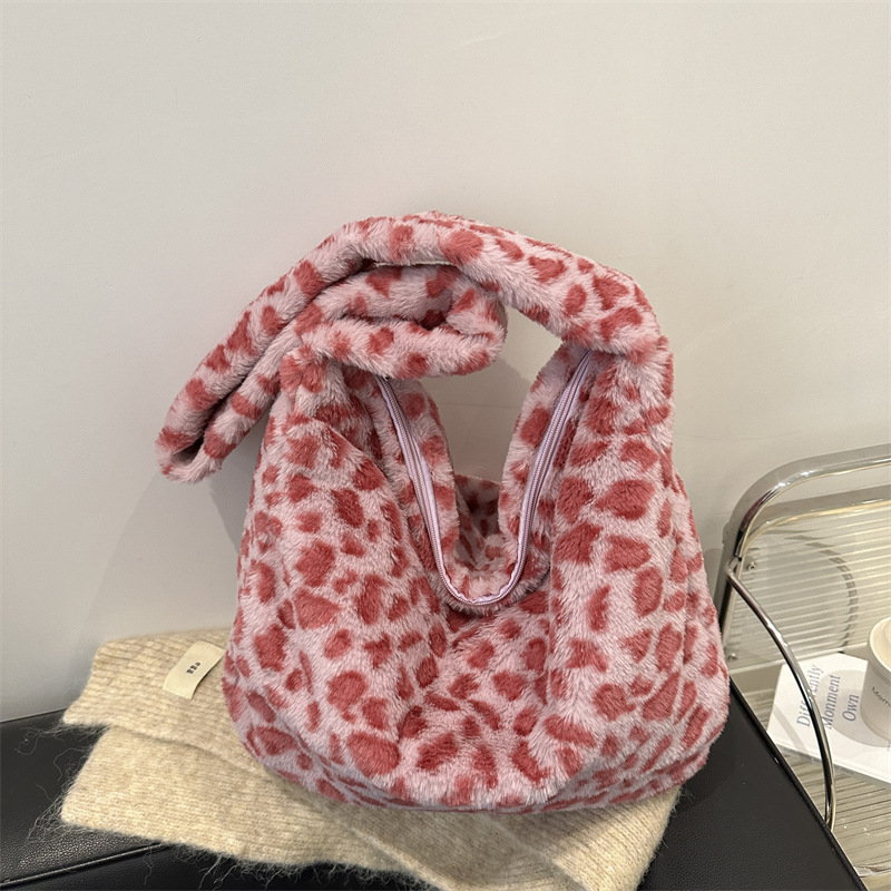 Leopardo tela de peluche bolsas de mujer otoño y invierno nueva moda literatura de hombro bolsas de brazo perezosas moda bolsas de mano de lana