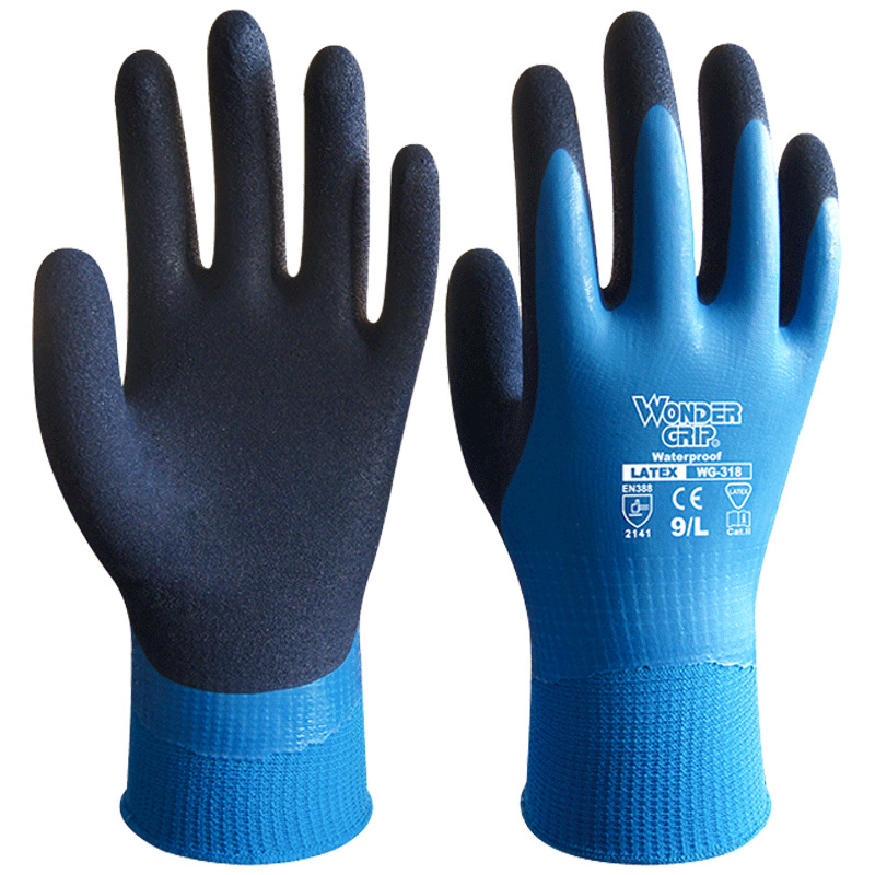 Guantes a prueba de agua de trabajo de trabajo de trabajo antideslizante, látex grueso y resistente al desgaste, jardinería, acuática y frío