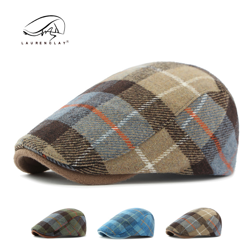 Otoño e Invierno nueva lana caliente boina hombres y mujeres británico retro adelante sombrero Plaid pintor sombrero para las mujeres