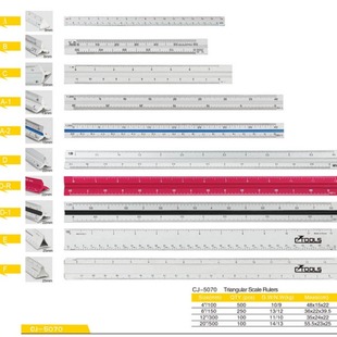 CJ5070 Triangular Metal Ruler Measurement Design Architectural Drawing Ruler Engineering Map Plastic Mitsubishi Scale