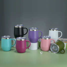 新款12oz把手蛋壳杯 带手柄U型马克杯350ml不锈钢真空咖啡红酒杯