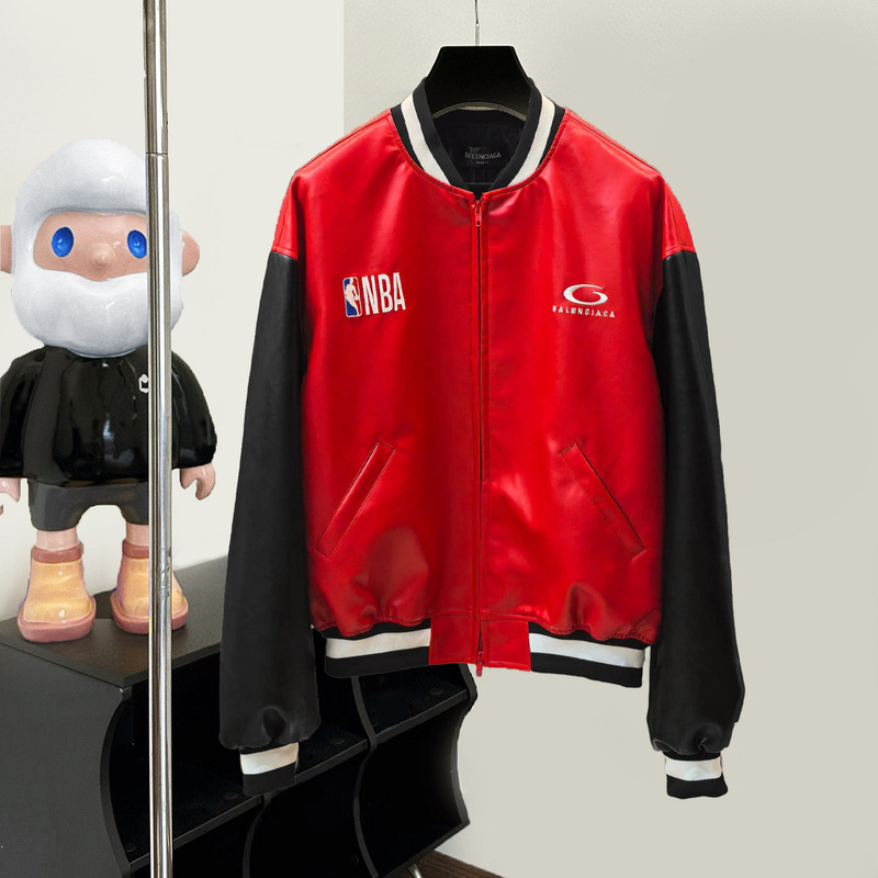 Paris Authentic Version B Brand Nba Basketball Half-Ring Sports Embroidered Baseball Jacket Unisex Trendy Brand Leather Coat