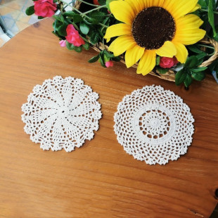 Handmade Crochet Crochet American Country Vintage Cotton Hollow Decorative Cup and Plate Table Mat Round Mat Beige 18-20cm