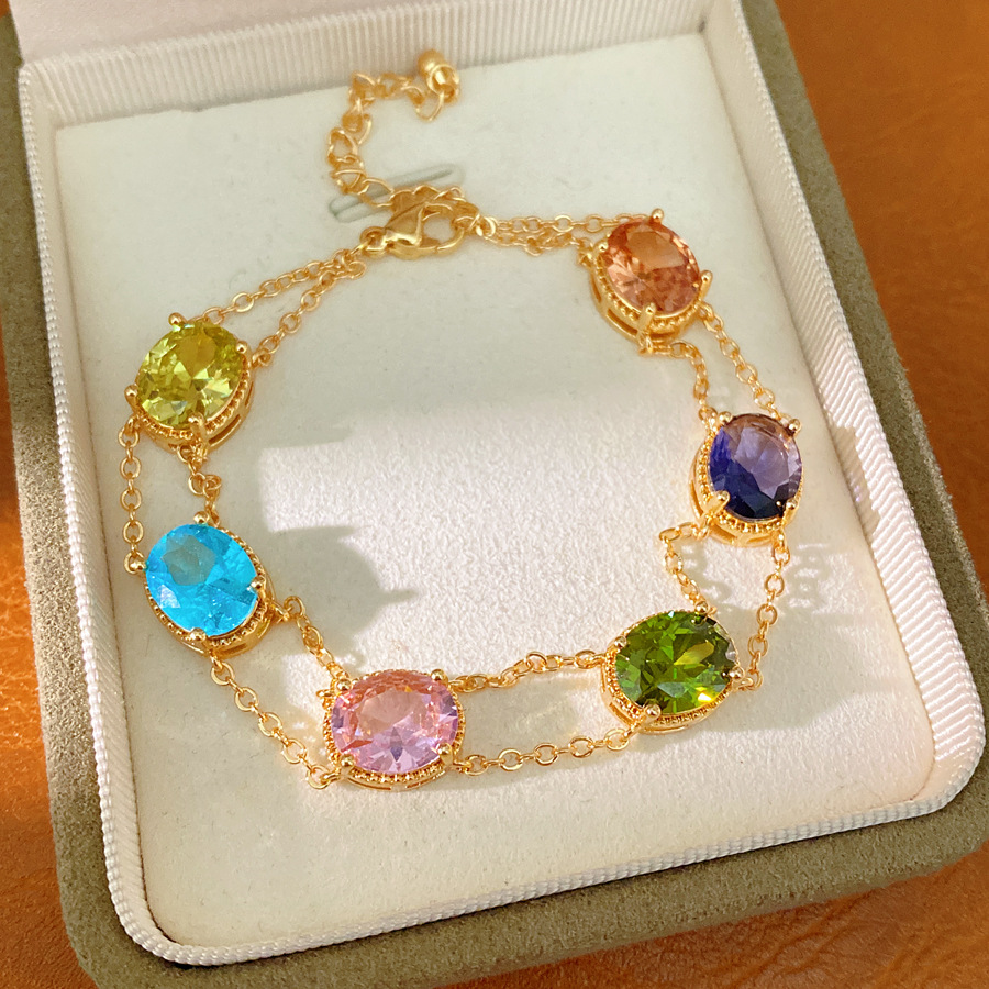 18 quilates de oro real pulsera ovalada de piedra electroalimentada pulsera de nicho de lujo ligera estilo palacio exquisita personalidad joyas al por mayor