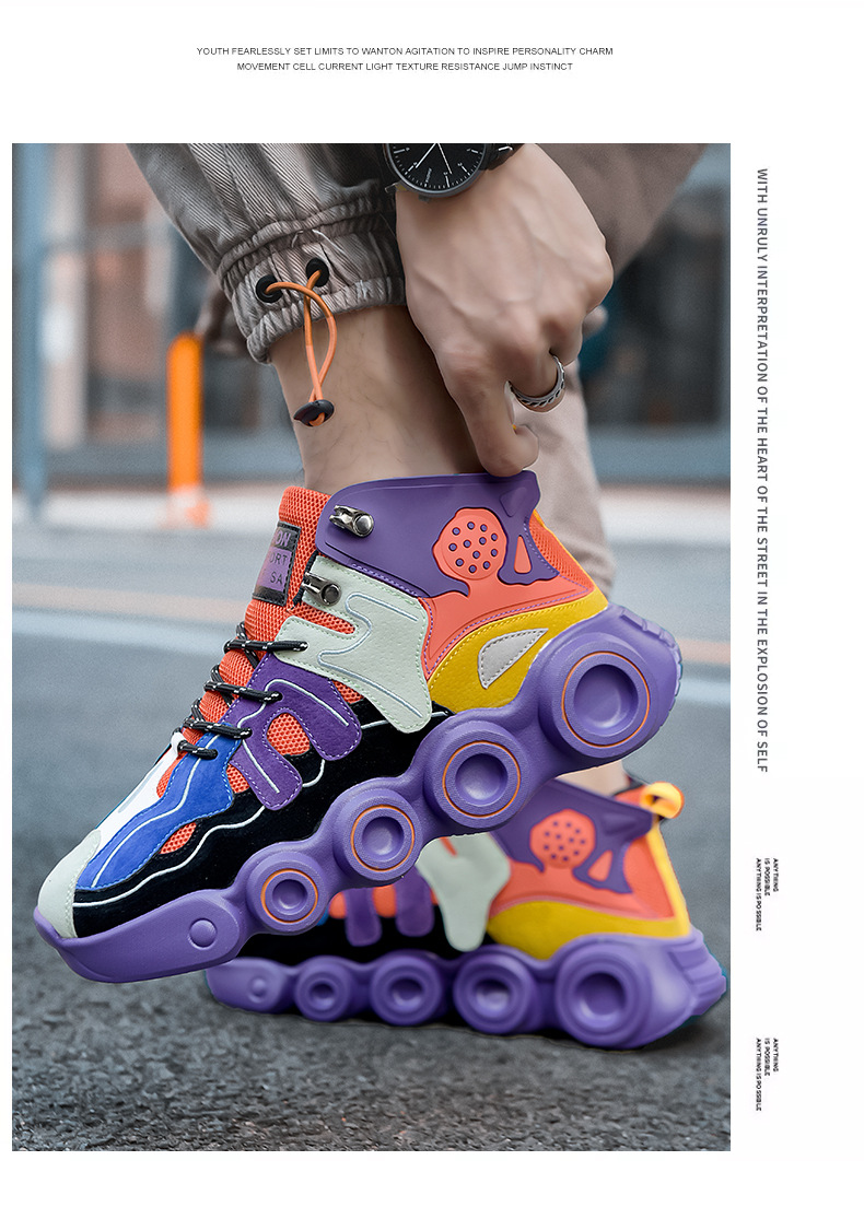 Men's Colour-matching Mesh High-top Sneakers For Men_voghion.com