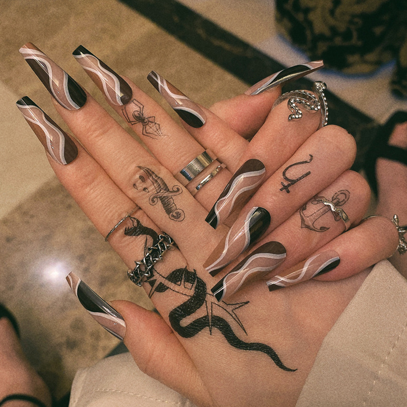 Wearable fake nail pattern wave manicure European and American nail stickers finished detachable nail stickers ballet nail W7 Wearable fake nail pattern wave manicure European and American nail stickers finished detachable nail stickers ballet nail W7