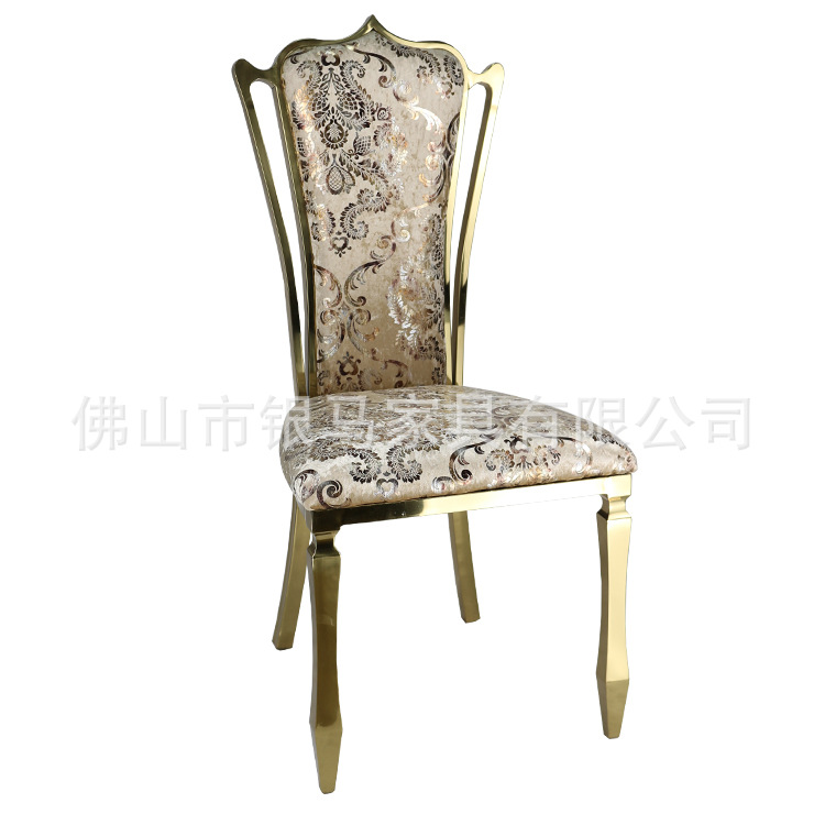 Fábrica al por mayor Hotel banquete boda comedor silla boda galvanoplastia Silla de acero inoxidable Bolsa De Oro suave Silla de comedor de cuero