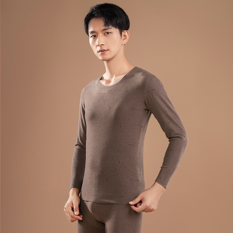 2023 traje de ropa interior térmica para hombres cuello redondo color sólido que basa la ropa interior térmica delgada de terciopelo de doble cara para hombres Calzoncillos largos