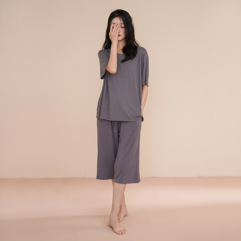 Pregnant Women's Pajamas Summer Women's Modal Short-sleeved with Chest Pad Set Abdomen-supporting Adjustable Thin Summer Home Clothes Pregnant Women's Pajamas Summer Women's Modal Short-sleeved with Chest Pad Set Abdomen-supporting Adjustable Thin Summer Home Clothes