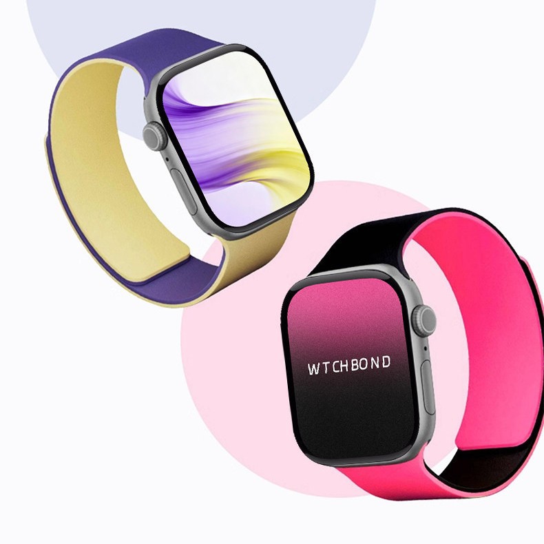 适用苹果手表apple iwatch10/11硅胶撞色荔枝纹Ultra4磁吸S12表带