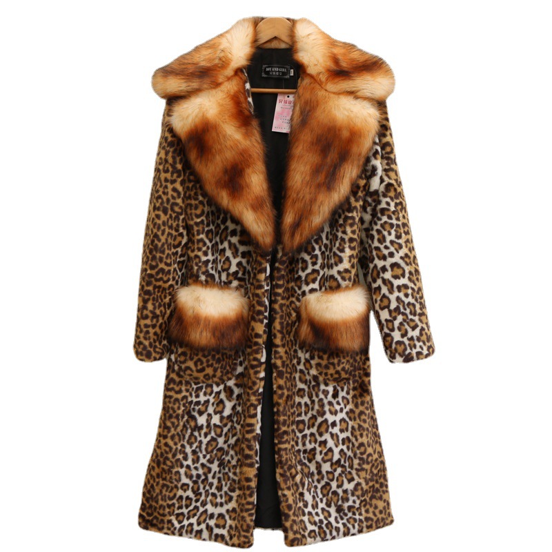 Abbigliamento da donna Cappotto in visone con stampa leopardata da donna, pelliccia lunga in visone, pelliccia di procione, ampio collo in pelliccia, giacca a vento calda e casual_voghion.com