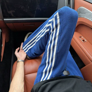 克莱因蓝龙鳞纹三条杠休闲裤子男夏季薄款透气cleanfit直筒运动裤