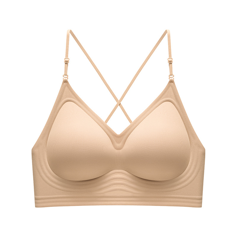 Chica caliente ropa interior de espalda hermosa mujer 2025 nuevo estilo caliente verano tirantes delgados cuerpo cruzado pecho pequeño recogido sujetador