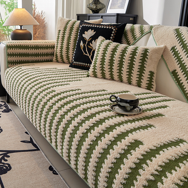 Otoño e invierno engrosado cojín de sofá de peluche 2025 nuevo tipo de forma especial línea recta cojín antideslizante toalla cubierta de sofá todo incluido