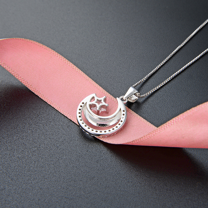 Diamante incrustado joyería de moda clavícula cadena estilo japonés y coreano s925 plata circón collar fresco estrella Luna accesorios colgante