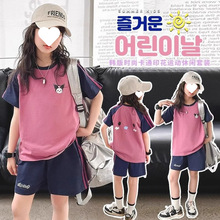 女童夏装拼色运动套装2025新款中大童韩版POLO衫五分裤休闲两件套