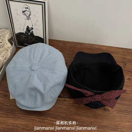 复古文艺牛仔蝴蝶结八角帽男女春秋英伦报帽贝雷帽画家帽潮前进帽