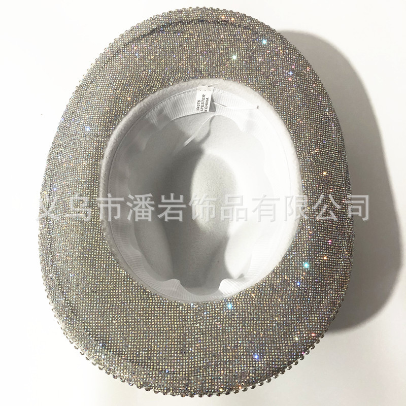 Sombrero de Lana Vaquera con Pedrería, Estilo Británico Europeo y Americano, Venta al Por Mayor del Fabricante, para Comercio Exterior, con Ala Ancha y Decoración de Pedrería