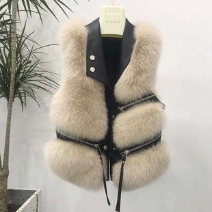Imitation fox fur vest coat Haining manufacturers new zipper stitching short fur vest Young