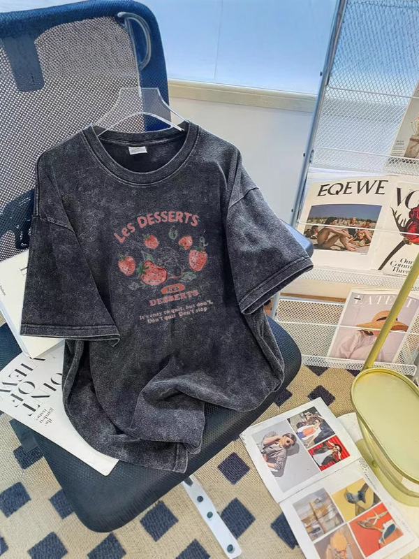 高品質 230 グラムヨーロッパとアメリカのヒップホップトレンディなブランド半袖 T シャツ女性の大きいサイズルーズオーバーサイズウォッシュブラック|undefined