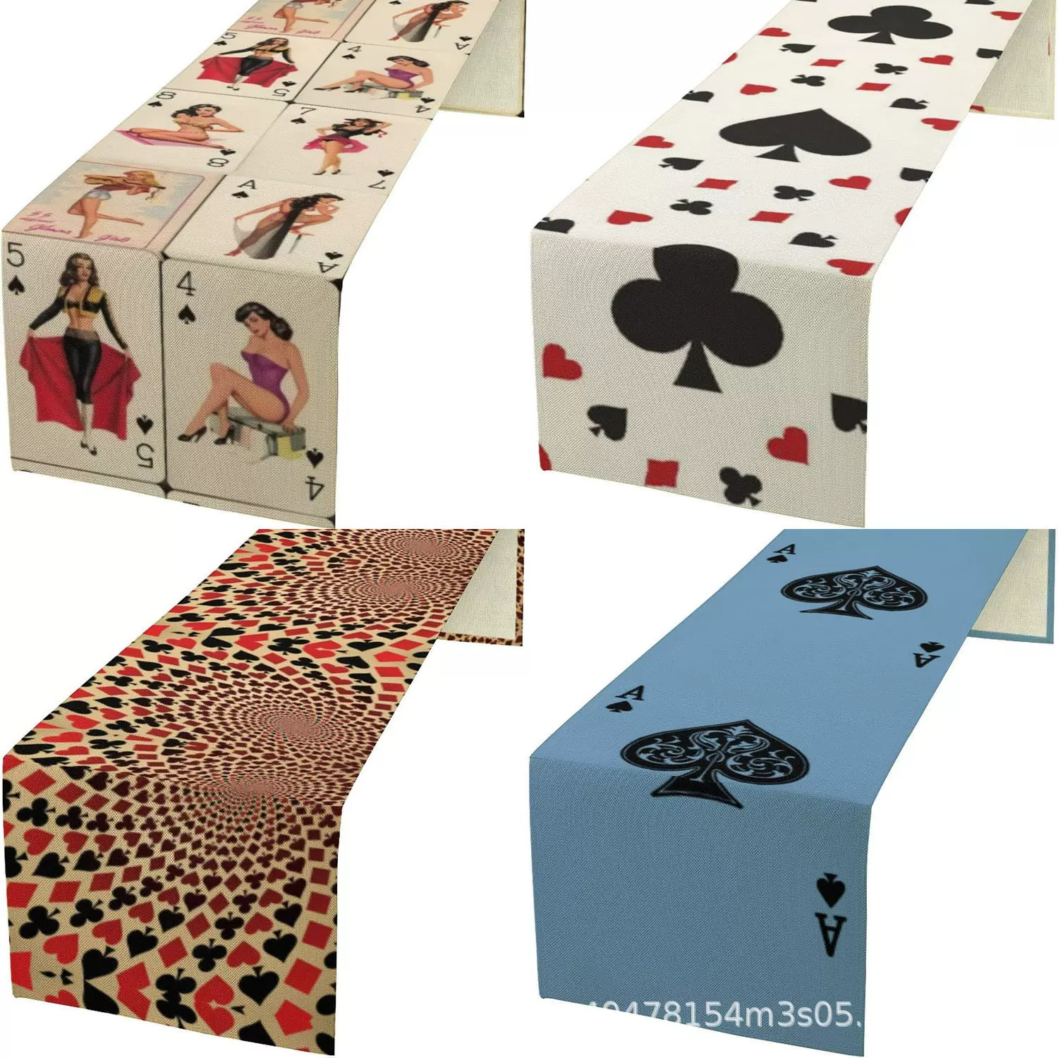 扑克亚麻布桌布来图设计跨境餐桌巾派对装饰主题餐客厅跨境亚马逊