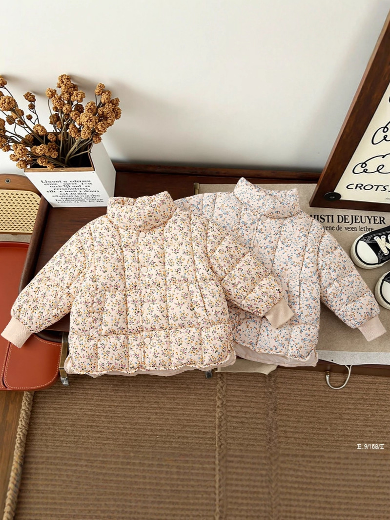 Nuevo estilo coreano pequeño estilo fragante grueso cuello alto para niñas abrigo de algodón de plumón floral cálido uniforme escolar