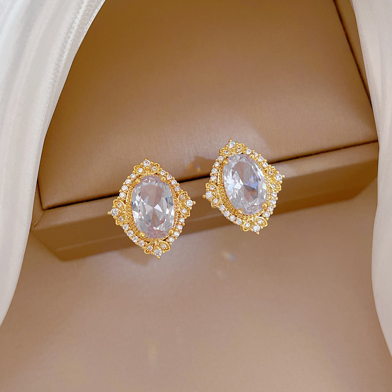 【 Titanium Steel 】 Necklace and earring set, light luxury heavy Industry, Oval Full diamond, personalized and elegant banquet earrings and necklaces pic 17
