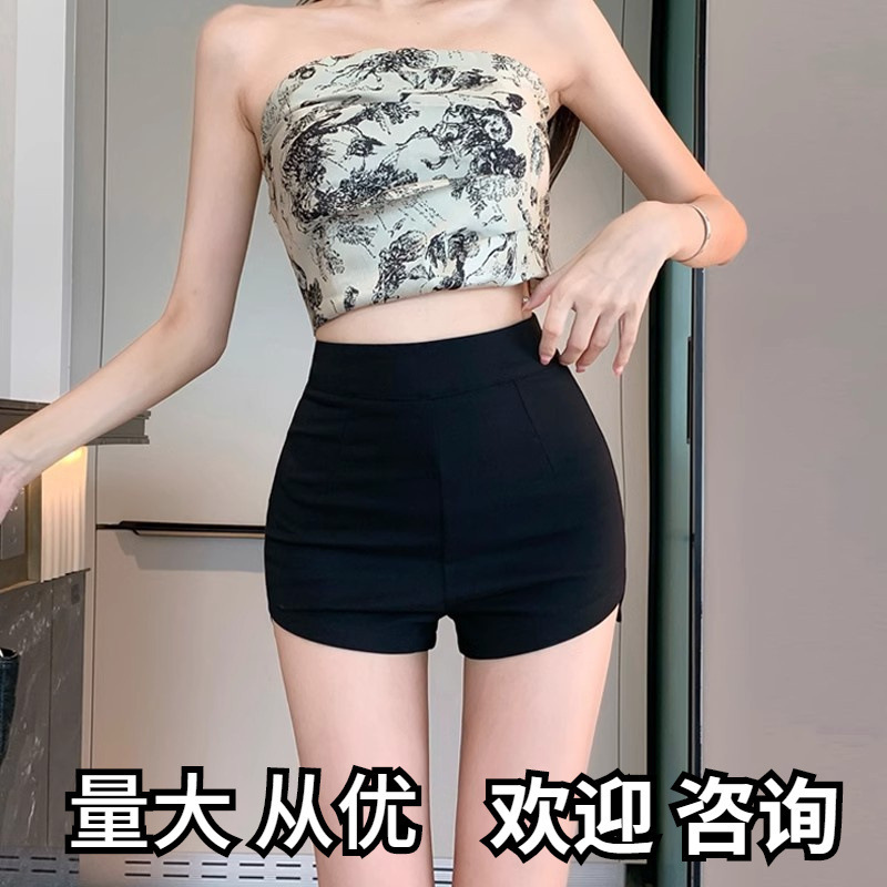 Black High-Waisted Shorts for Women Summer 2025 New Korean Style Elastic Hip-Hugging Pants Irregular Hot Girl Slimming Versatile Hot Pants